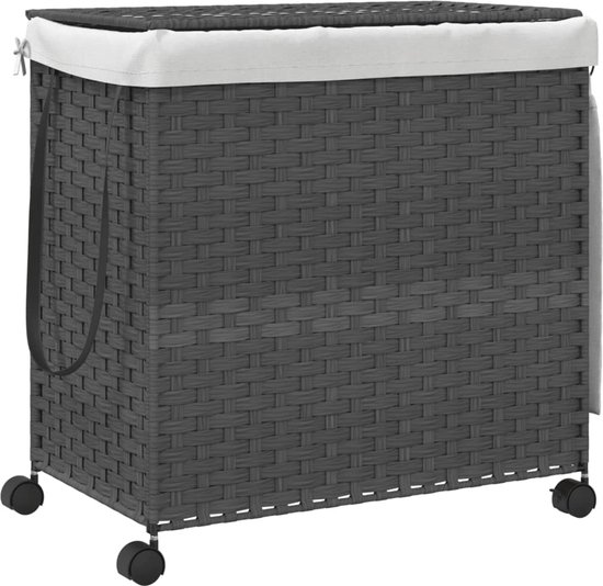 vidaXL - Wasmand - op - wielen - 60x35x60,5 - cm - rattan - grijs