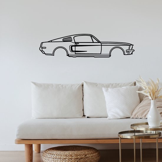 WandStaal - Ford Mustang - Silhouette - Metaalkunst - Zwart - 750x185x2 Auto - Wanddecoratie - Muurdecoratie - Inclusief bevestigingsmateriaal - Cadeau voor man - Cadeau voor jongen - Perfect voor mancave