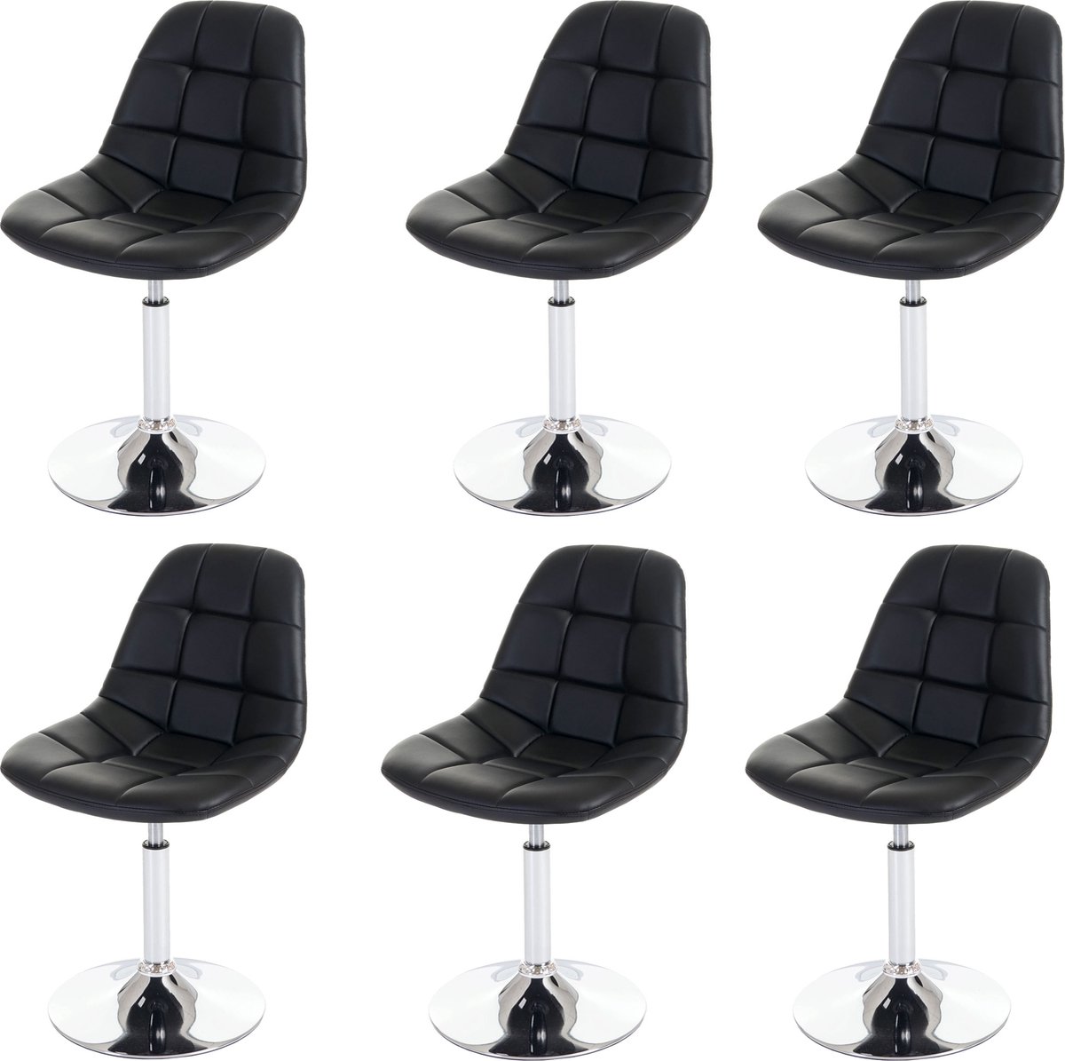 Cosmo Casa Set van 6 Eetkamerstoelen - Draaistoel - 360 Roteerbaar - Chroom - Zwart - Kunstleer