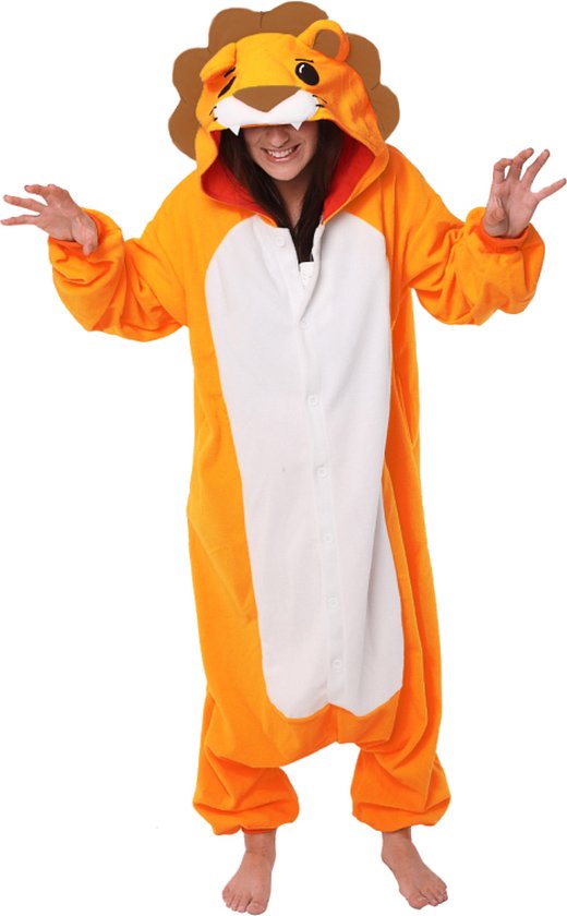 KIMU Onesie Lion Oranje Costume Enfant Holland Ek Wk - Taille 116-122 - Lion Suit Combinaison Pyjama