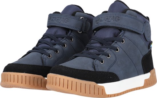 Paar blauwe ZIGZAG Aintam wandelschoenen met veters, klittenband en robuuste zool.
