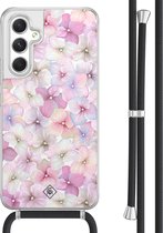 Casimoda® hoesje met koord - Geschikt voor Samsung A54 - Floral Hortensia - Afneembaar koord - TPU/acryl - Paars