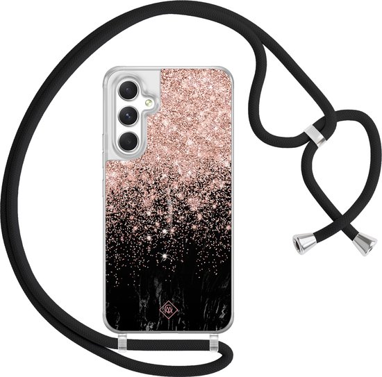 Casimoda® - Coque Samsung A54 avec cordon - Torsade marbrée - Cordon amovible - TPU/acrylique - Couleur rose