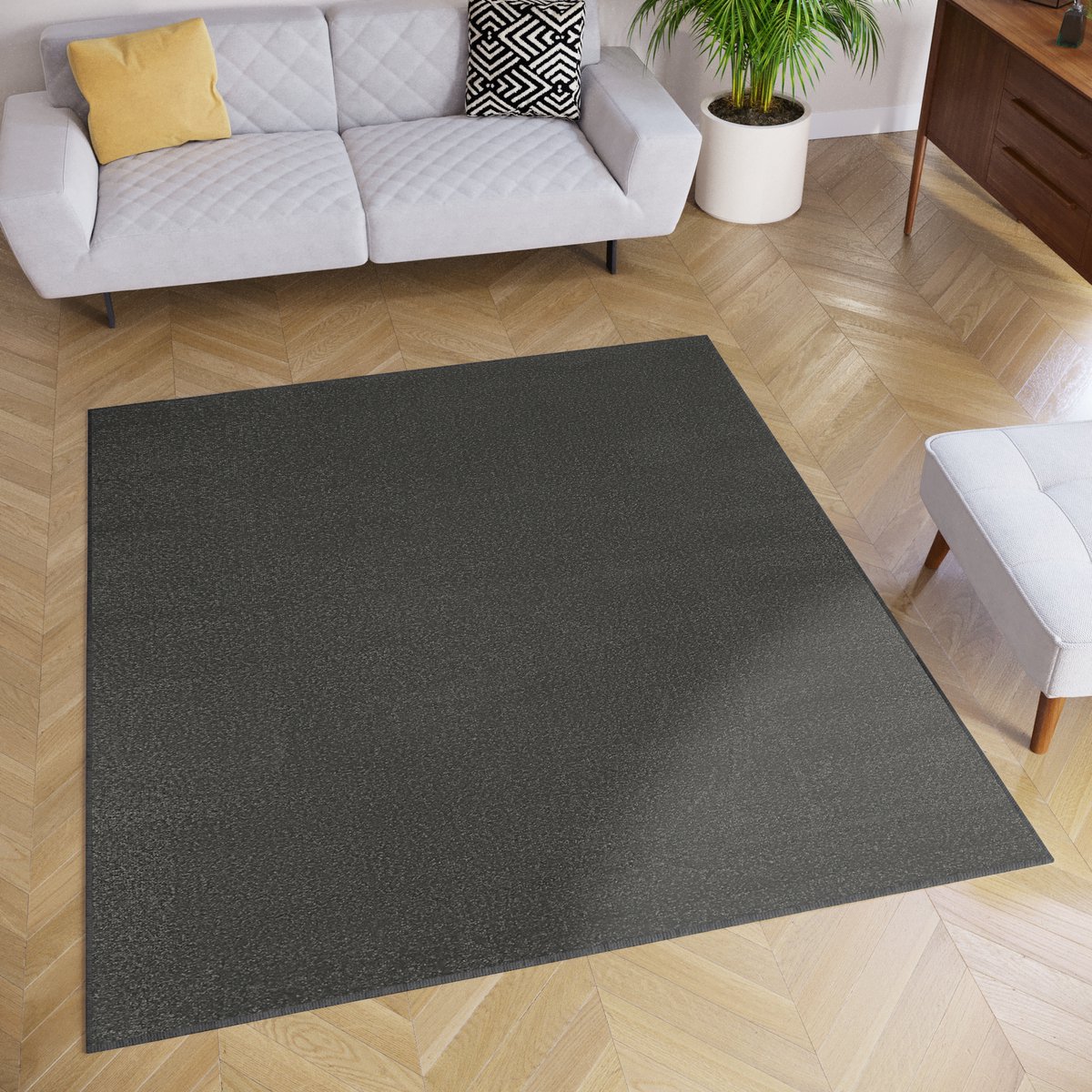 Tapiso Mono Square Vloerkleed Grijs Donker Laagpolig Vierkant Tapijt Maat- 250x250