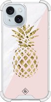 Casimoda® hoesje - Geschikt voor iPhone 15 - Ananas - Shockproof case - Extra sterk - Siliconen/TPU - Roze, Transparant