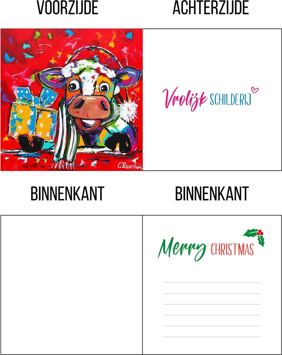 36 Pack Leuke Cartoon Vrolijke Kerstkaarten, met 36 Witte Enveloppen en 36 Stickers, 6 Ontwerp en 6 van elk Ontwerp