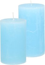 Stompkaarsen/cilinderkaarsen set - 2x - licht blauw - rustiek model