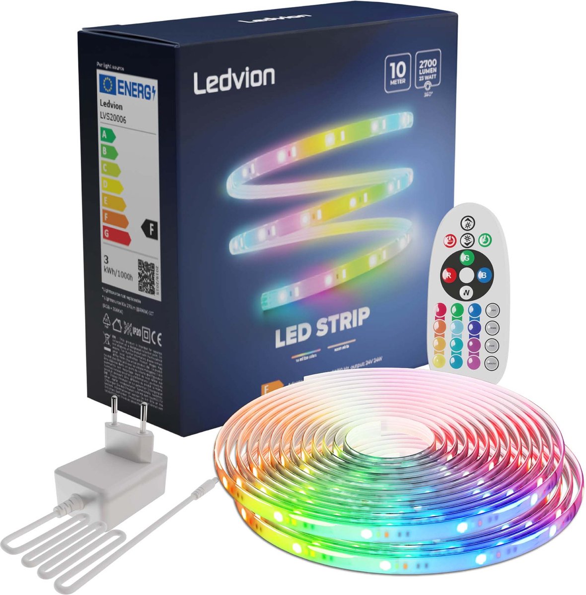 Ledvion - LED-Strip Dimbaar 10M - RGB - 12V - 24W