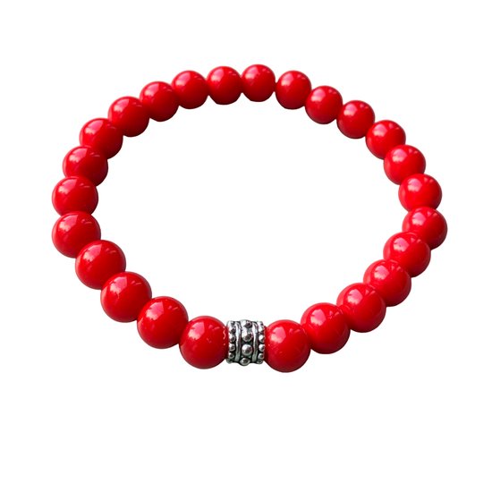 Armband - natuursteen - red coral jade - 8 mm - 19 cm