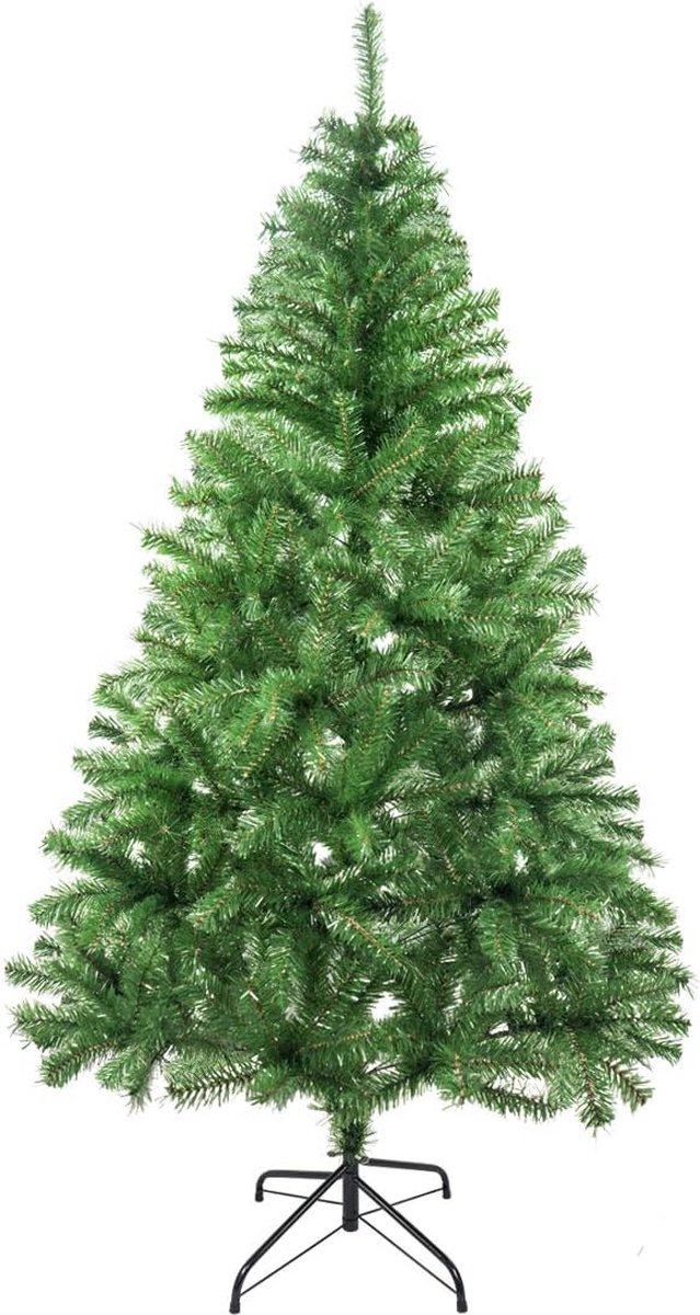 Kunstkerstboom Bladvormig, 120-210 cm, Bomen C/Metalen standaard (groene glans, 150 cm, 293 takjes)