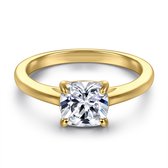 Elara - 18k Geelgouden Cushion Solitair Moissanite Ring - 5 karaat