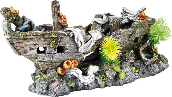 Aquarium scheepswrak + planten - Bruin - 28 x 12 x 12.5 cm