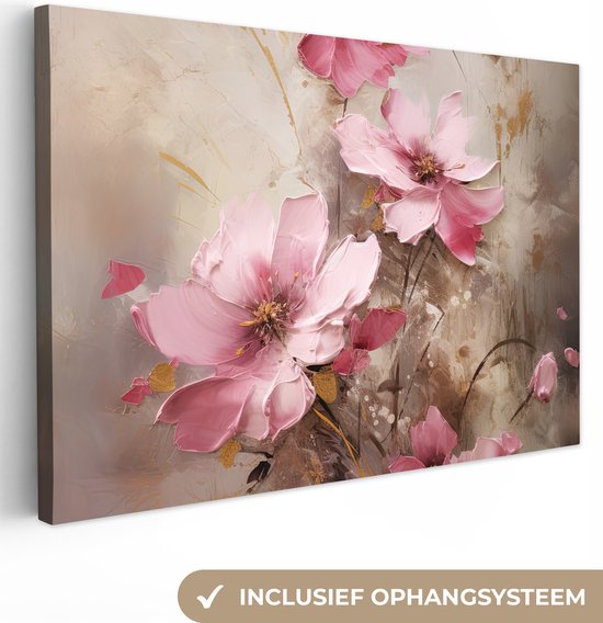 Canvas Schilderij Bloemen - Roze - Kunst - Watercolor - Wanddecoratie