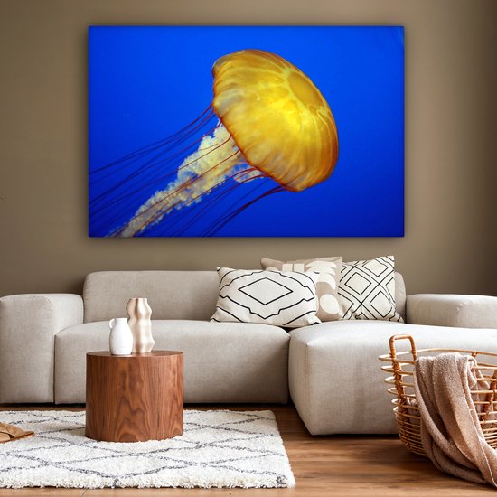 Peintures sur toile - Une grande méduse jaune - 180x120 cm - Décoration murale XXL /
