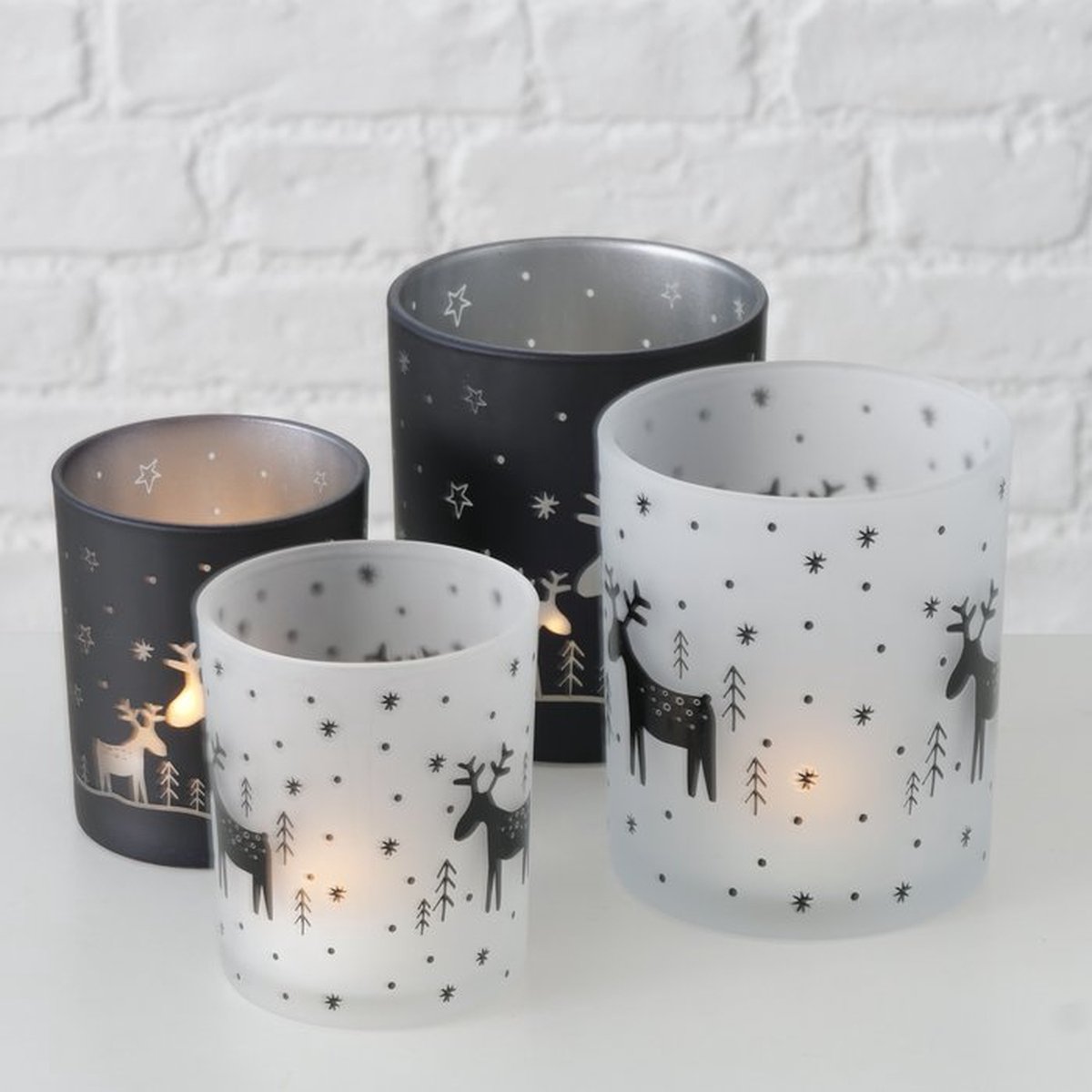 Boltze Theelichthouder rendier Benny , set van 4 stuks .Boltze wit