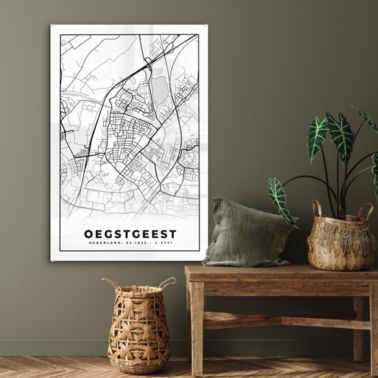 MuchoWow® Peinture sur Verre - Carte - Oegstgeest - Carte - Carte de la Ville - 80x120 cm - Peintures sur Verre Peintures - Photo sur Glas