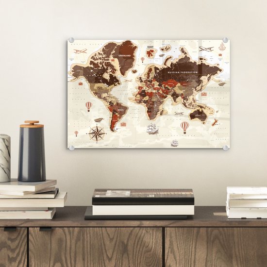 Vintage du monde vintage sur fond clair Plexiglas 30x20 cm - petit - Tirage photo sur Glas (décoration murale plexiglas)