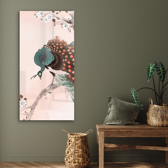 MuchoWow® Peinture sur Verre - Fleur - Paon - Ressorts - Japandi - 60x120 cm - Peintures sur Verre Acrylique - Photo sur Glas
