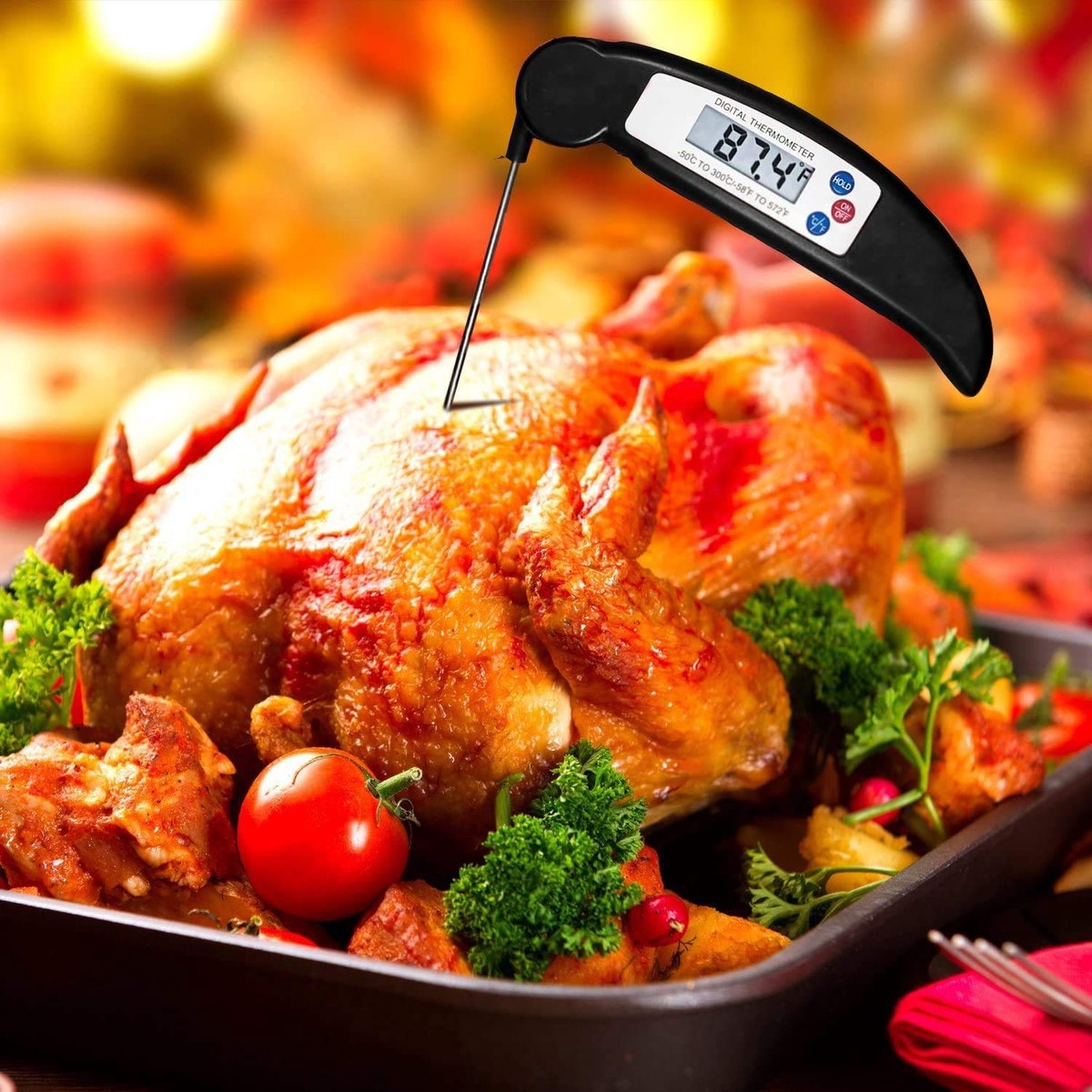 Thermometre cuisine, Thermomètre Cuisson pour LCD et lecture instantanée,  convient pour griller/cuisiner/friture(batterie incluse)