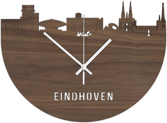 Skyline Klok Eindhoven Noten Hout Wanddecoratie Voor Aan De Muur City Shapes