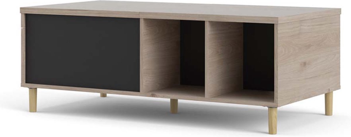 Penny salontafel met uittrekbaar bovenpaneel en 2 vakken Hickory decor en mat zwart.