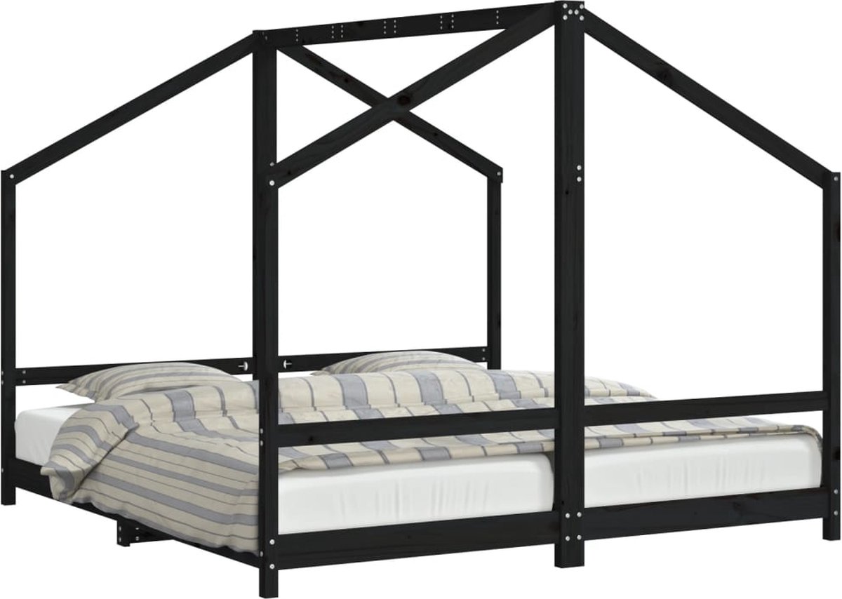 vidaXL Kinderbedframe - 2x(90x190) - cm - massief - grenenhout - zwart