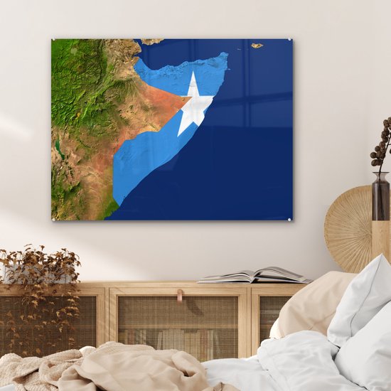 Peinture sur verre - Image satellite de la Somalie avec le drapeau du pays dessus - 80x60 cm - Peintures sur verre acrylique - Photo sur Glas