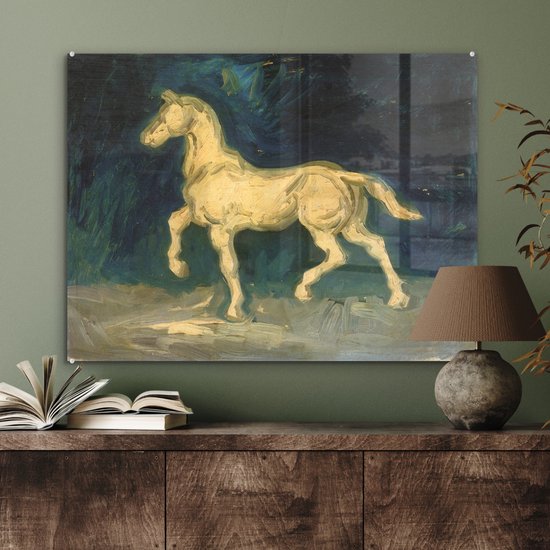 ® Glasschilderij 80x60 cm - Schilderij acrylglas - Paard - Vincent van Gogh - Foto op glas - Muurdecoratie woonkamer - Wanddecoratie slaapkamer - Schilderijen