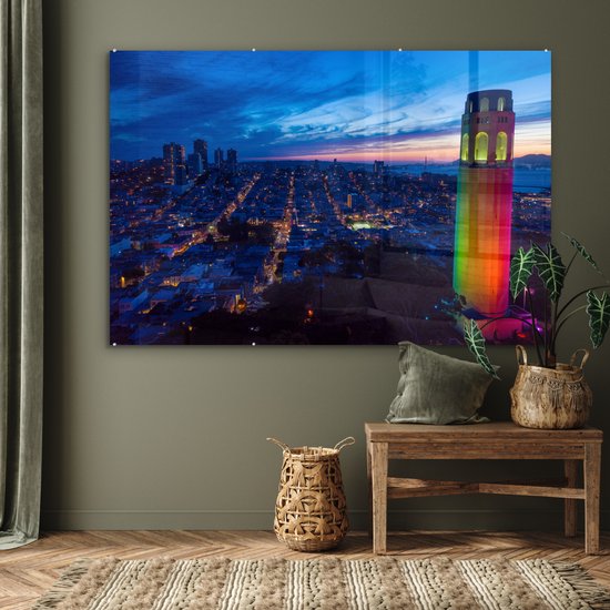 MuchoWow® Peinture sur verre 150x100 cm - Peinture sur verre acrylique - Tour aux couleurs de l'arc-en-ciel - Photo sur verre - Peintures