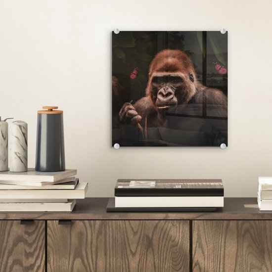MuchoWow® Peinture sur verre 20x20 cm - Peinture sur verre acrylique - Animaux - Singe - Gorilla - Photo sur verre - Peintures