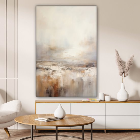 Canvas schilderij 80x120 cm - Wanddecoratie Kunst - Industrieel - Grijs - Bruin - Abstract - Muurdecoratie woonkamer - Kamer decoratie modern - Abstracte schilderijen