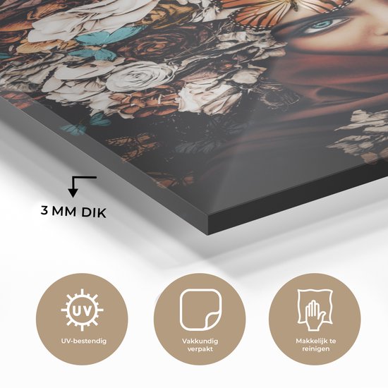 Peinture sur Verre - Fleurs - Papillon - Femmes - Foulard - 20x30 cm - Peintures sur Verre Peintures - Photo sur Glas