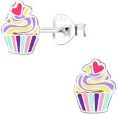 Joie|S - Boucles d'oreilles cupcake en argent - multicolore avec coeur rose - 6 x 8 mm