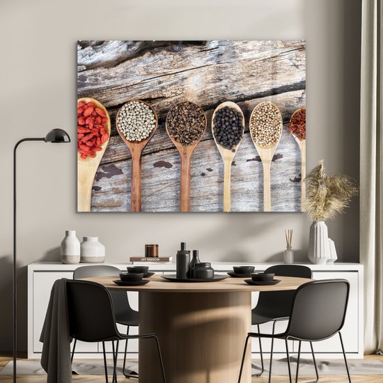 MuchoWow® Peinture sur Verre - Cuillères de grande à petite avec des épices - 120x90 cm - Peintures sur Verre Acrylique - Photo sur Glas