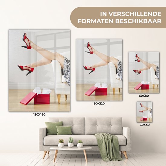 Peinture sur Verre - Femme Portant des Chaussures Rouges à Talons Hauts - 30x40 cm - Peintures sur Verre Peintures - Photo sur Glas