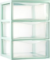 Plasticforte Caisson à tiroirs/organisateur de bureau avec 3x tiroirs - transparent/vert clair - L26 x L37 x H37 cm