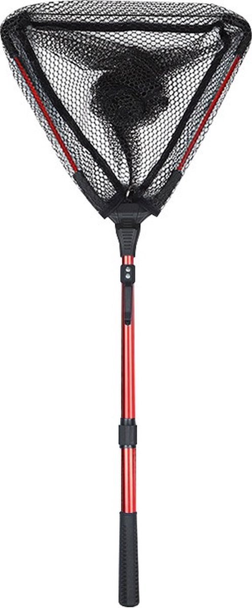 LINNHUE Schepnet - Visnet - Telescoop schepnet - Opvouwbaar - Net - Aluminium - Driehoek - 40x40 cm - 210 cm - Vissen - Zwembad - Vijver - Zwart/Rood