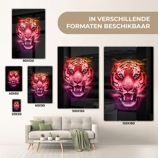 MuchoWow® Peinture sur verre 80x120 cm - Peinture sur verre acrylique - Tigre - Oranje - Rouge - Photo sur verre - Peintures
