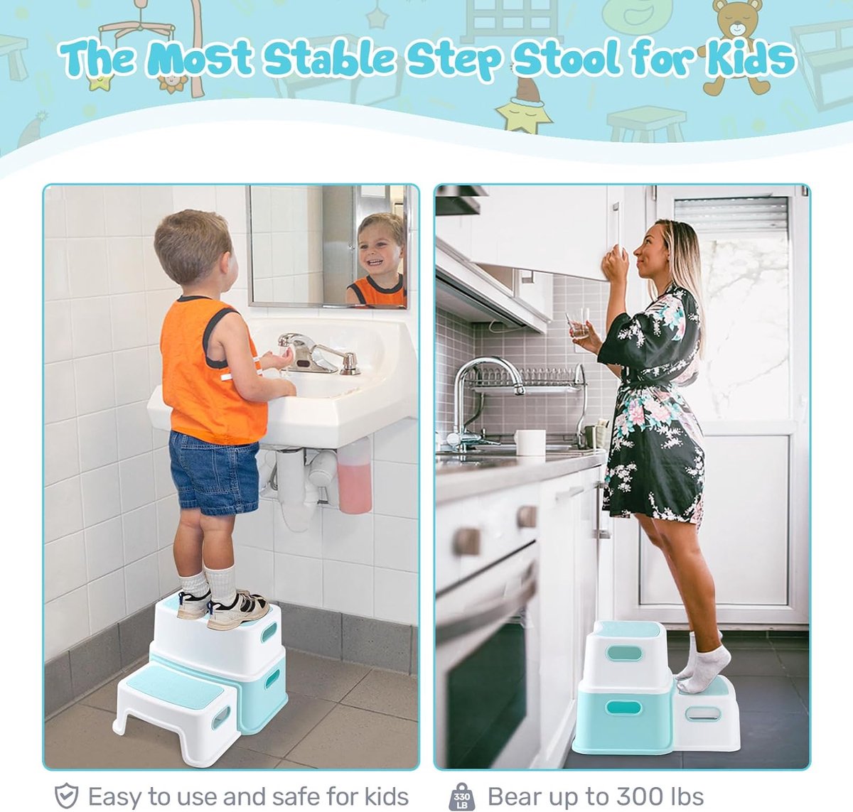 Apprentissage Autonomie Enfant Marchepied Enfant 2 En 1 - Anti-dérapant - Pour Salle De Bain Et Cuisine Tabouret Séparable Cuisine