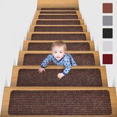 Set van 15 trapmatten, 20 x 65 cm, traptapijt, zelfklevend, veiligheid traptapijt voor kinderen, ouderen en huisdieren, bruin