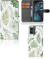 Wallet Book Case Geschikt voor Motorola Moto G14 Smartphone Hoesje Leaves