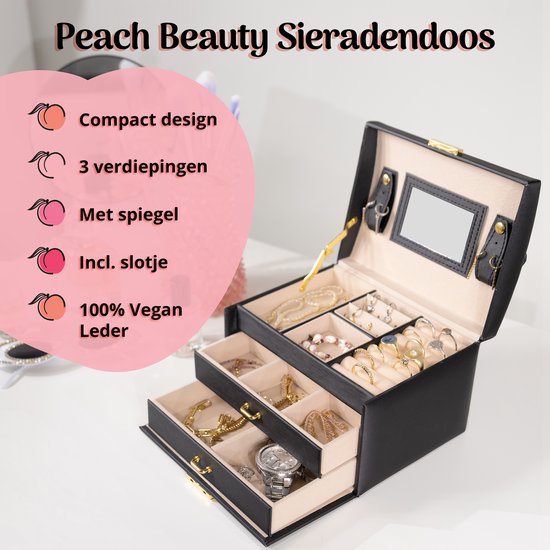 Peach Beauty Sieradendoos voor Volwassenen Roze - Juwelendoos Meisjes - Sieradenbox Luxe - Kunstleer - Peach Beauty