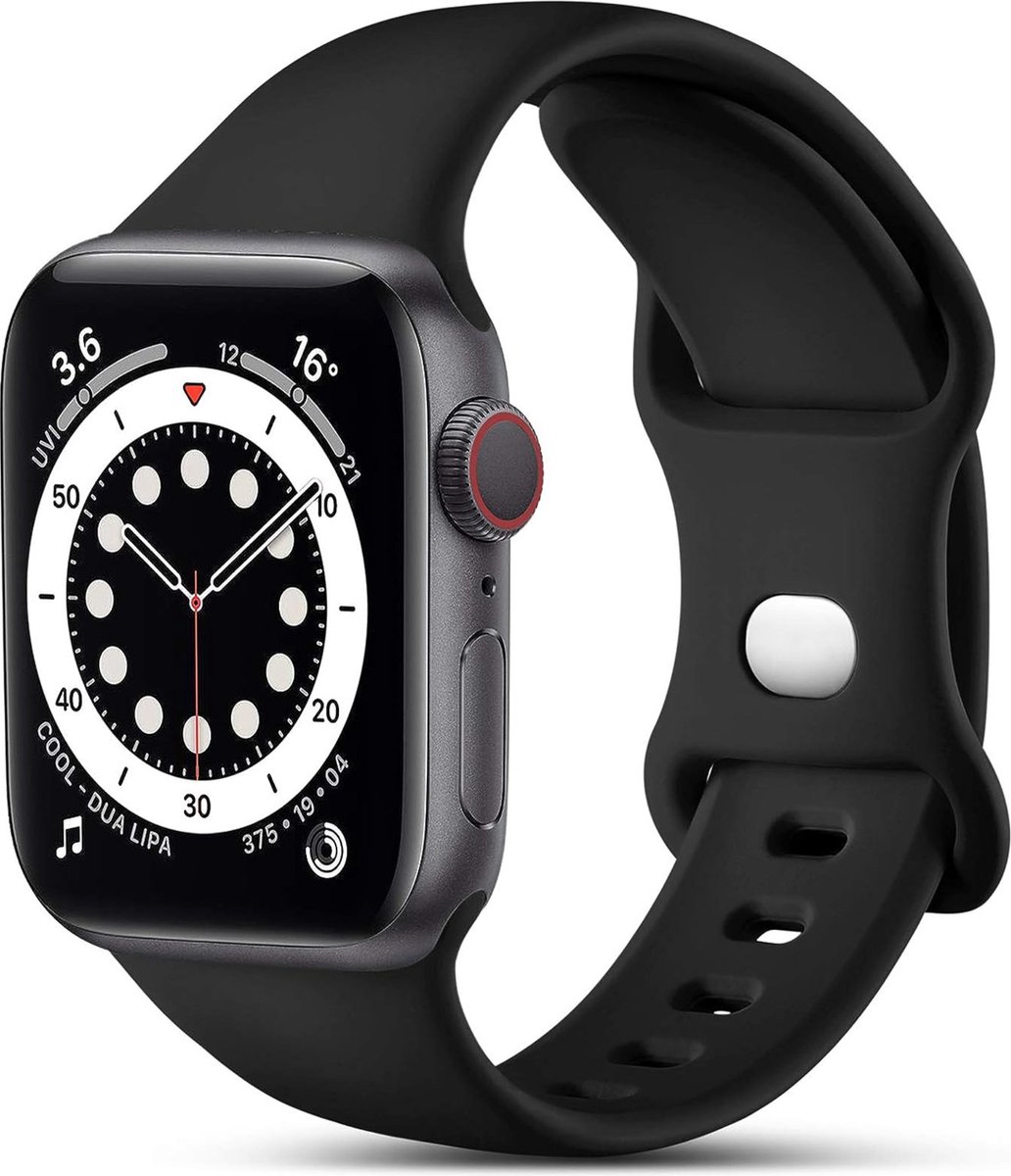 MY PROTECT - Siliconen Bandje - Geschikt Voor Apple Watch Bandje - Series 1/2/3/4/5/6/7/8/9/10/SE/Ultra - 44mm - 45mm - 46mm - 49mm - Sportbandje Maat M/L - Zwart
