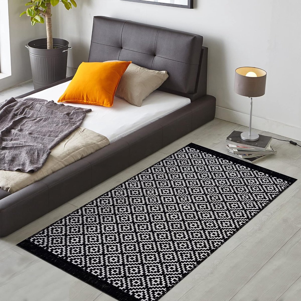 Tapijtloper, voor in de gang, keukentapijt, slaapkamer, kinderkamer, badkamer, wasbaar, boho-decoratie, zwart, afmetingen: 80 x 200 cm