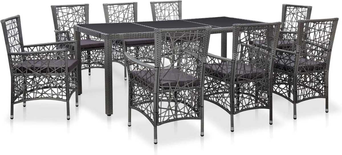 Poly rattan grijs tuinset in 9-delige set voor buiten - The Living Store.