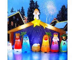 Opblaasbare Kerststal 244 cm hoog - 381 cm Lang - Magische Jezus Geboortescène met Bethlehem Sterboog - Kerstmis - Kerst - Verrijk je Binnen en Buitendecoratie met deze Indrukwekkende Kerstversiering voor Tuinfeesten - Kerstdecoratie