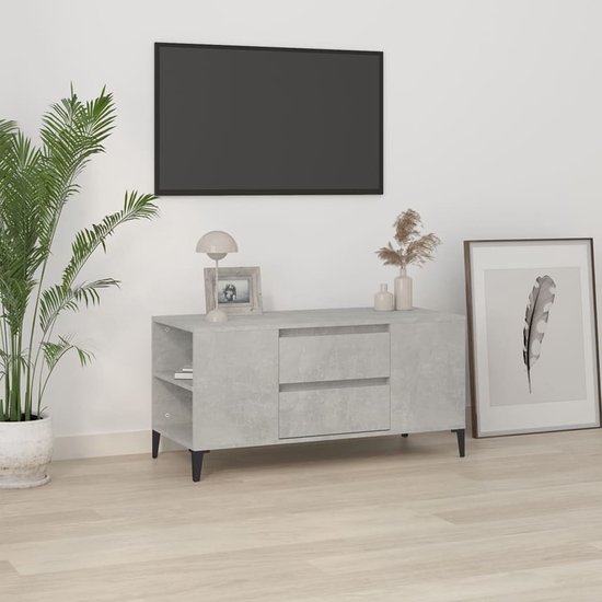 The Living Store TV-meubel Industrial - Betongrijs - 102 x 44.5 x 50 cm - Bewerkt hout en metaal