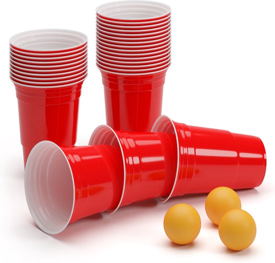 Andrews Red Beer Cups 473 ml (16 Oz) robuust incl. ballen en spelregels