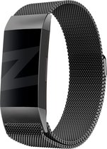 Bandz Milanese loop bandje geschikt voor Fitbit Charge 3 / Charge 4 - Hoogwaardig gevlochten stalen materiaal bandje - Milanees bandje met magneetsluiting - zwart - maat L