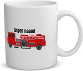 Akyol - brandweerwagen koffiemok - theemok - Brandweer - iemand die werkt bij de brandweer - mok met eigen naam - leuk cadeau voor iemand die bij de brandweer werkt - cadeau - kado - 350 ML inhoud